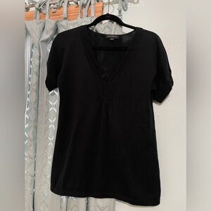 Banana Republic Black V-Neck Short Sleeve Sweater babydoll Top